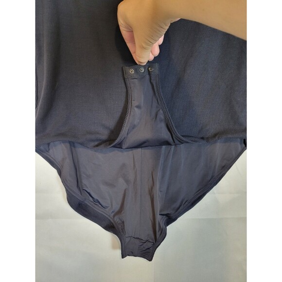 Soma Short Sleeve Square Neck Bodysuit Womens Large Black Ribbed Stretch Soft - Picture 5 of 11